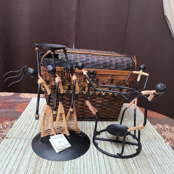 Pair of Laurids Lonborg Denmark Wrought Iron Rattan Candle Holders Vtg MCM - Picture 1 of 10